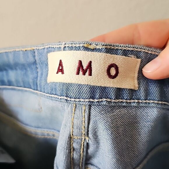 AMO Babe 70s Blue Frayed Edge Light Wash Jeans Size 24 - Picture 4 of 6